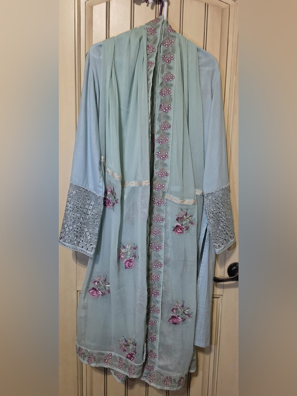 Light Blue Floral Embroidered Women’s three piece shalwar kameez.